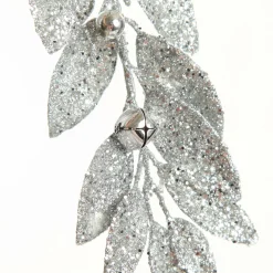 Silver Glitter Leaf Tree Decoration with Mini Bells Christmas Tree Decorations|