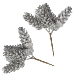 Silver Glitter Pinecone Clusters - Set of 2 Pinecones And Acorns|