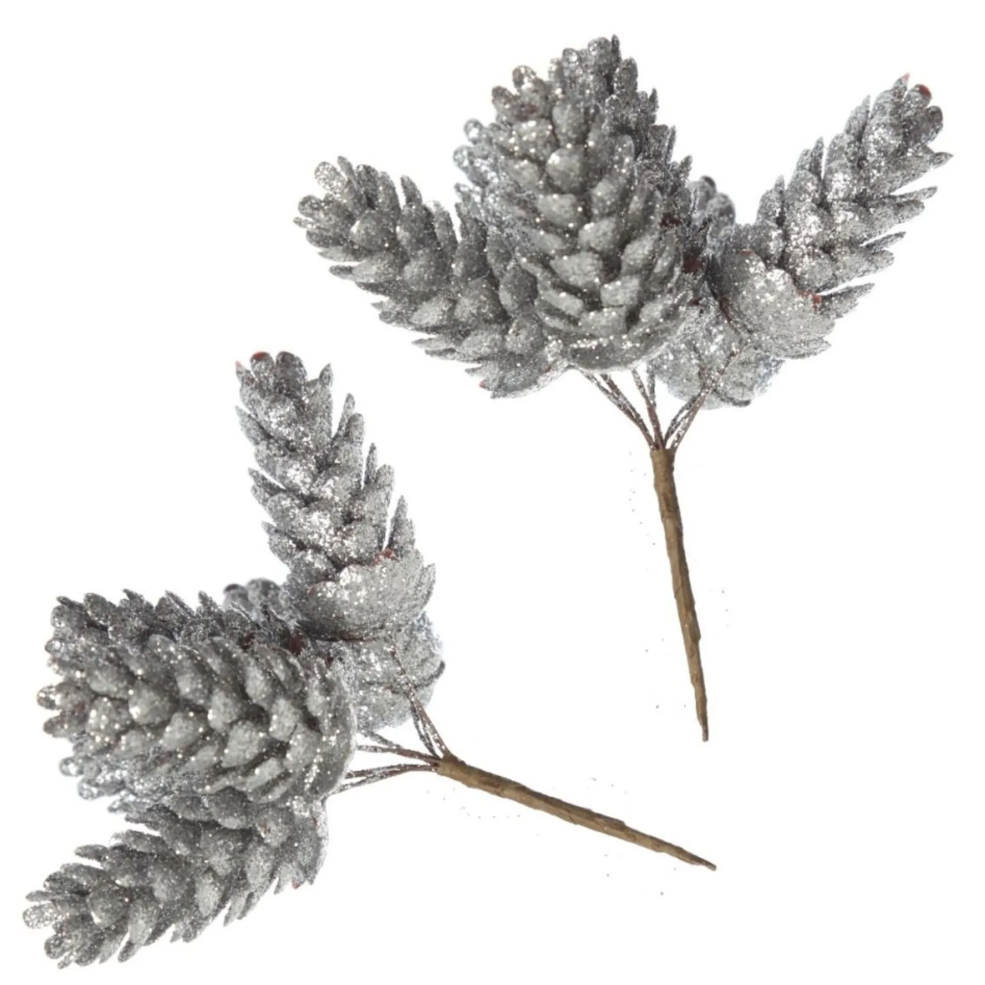 Silver Glitter Pinecone Clusters - Set of 2 Pinecones And Acorns|