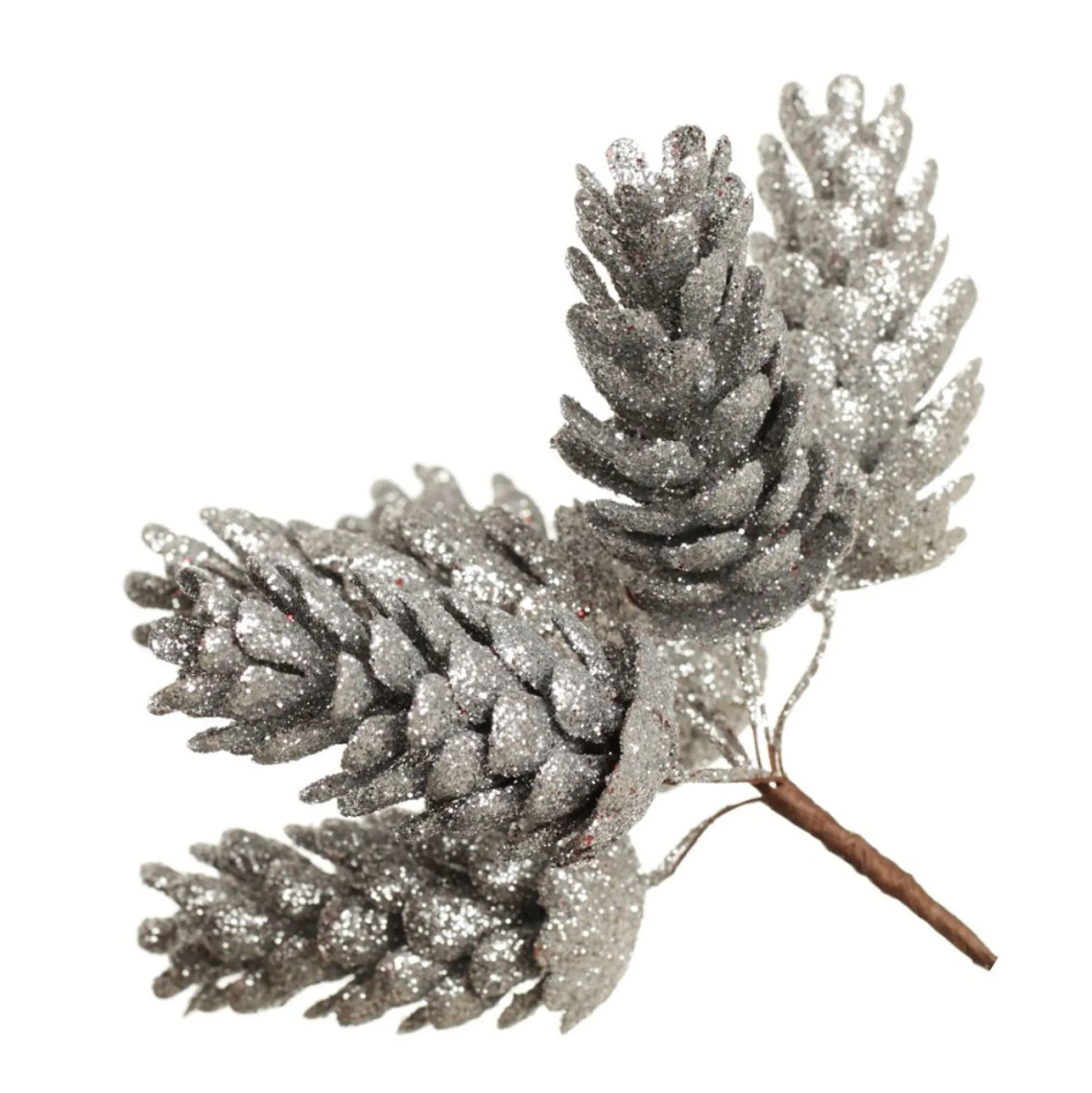 Silver Glitter Pinecone Clusters - Set of 2 Pinecones And Acorns|