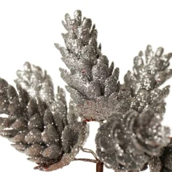 Silver Glitter Pinecone Clusters - Set of 2 Pinecones And Acorns|