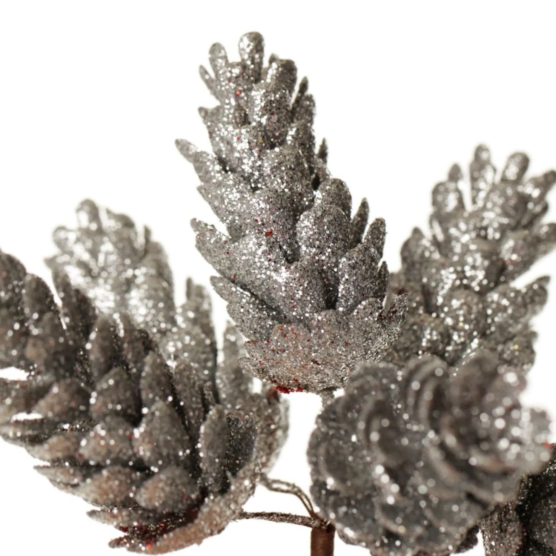 Silver Glitter Pinecone Clusters - Set of 2 Pinecones And Acorns|