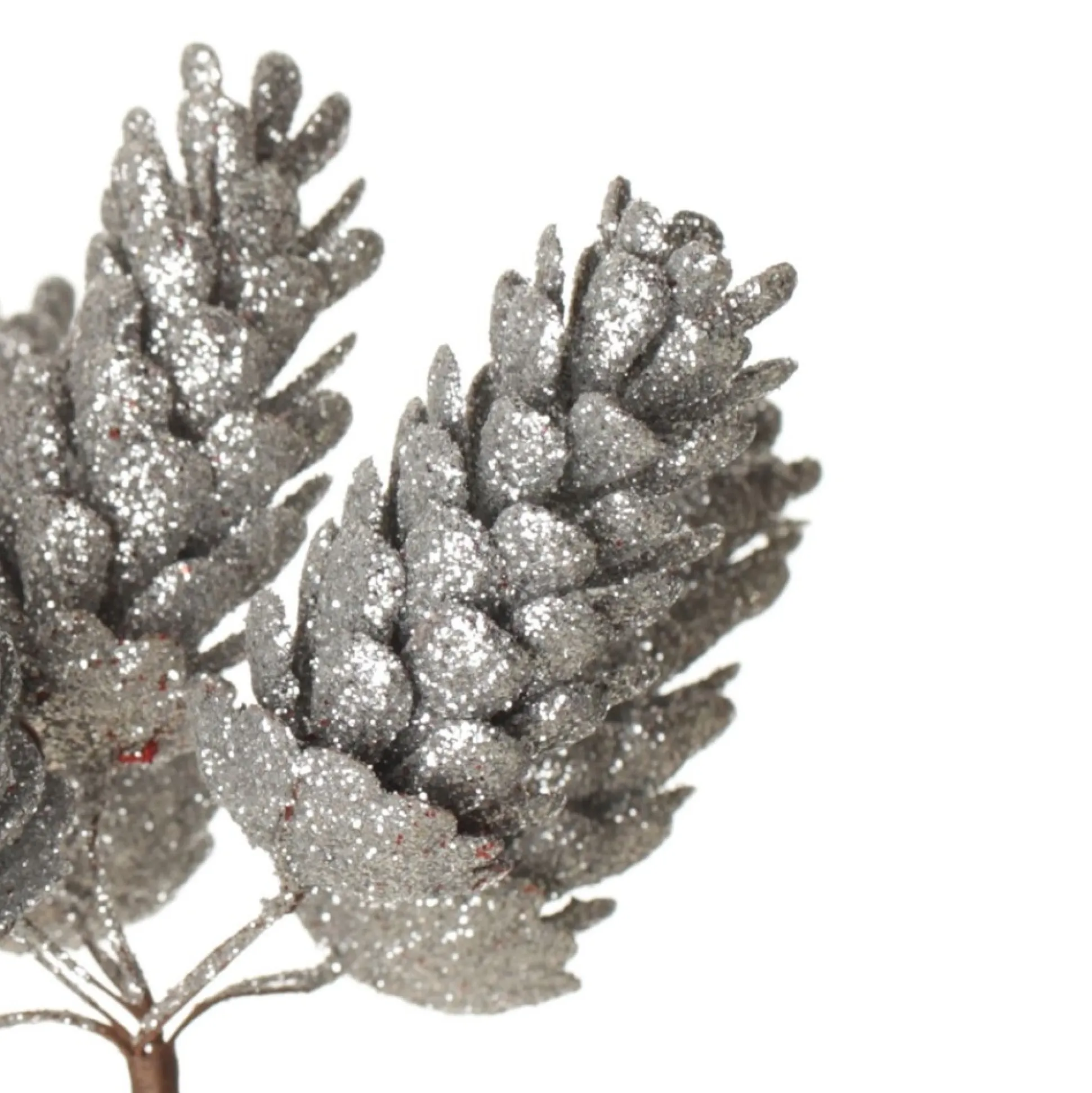 Silver Glitter Pinecone Clusters - Set of 2 Pinecones And Acorns|