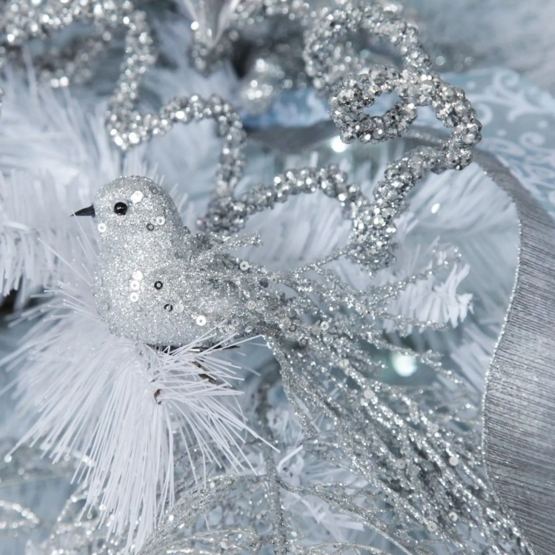 Silver Glitter Sequin Bird Clip Butterflies And Birds|