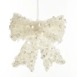 Silver Glitter Sequin Bow Christmas Bells And Bows|