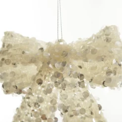 Silver Glitter Sequin Bow Christmas Bells And Bows|