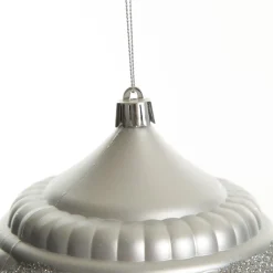 Silver Glitter Swirl Christmas Onion Bauble Finials And Drops|