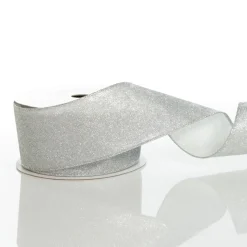 Silver Glitter Wired Christmas RIbbon - 6.5cm Ribbons|