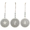 Silver Glitter Wooden Hanging Decorations with Christmas Cut Outs - Set of 3 Christmas Tree Decorations|