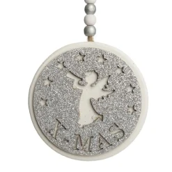 Silver Glitter Wooden Hanging Decorations with Christmas Cut Outs - Set of 3 Christmas Tree Decorations|