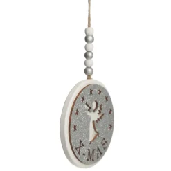 Silver Glitter Wooden Hanging Decorations with Christmas Cut Outs - Set of 3 Christmas Tree Decorations|