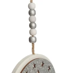 Silver Glitter Wooden Hanging Decorations with Christmas Cut Outs - Set of 3 Christmas Tree Decorations|