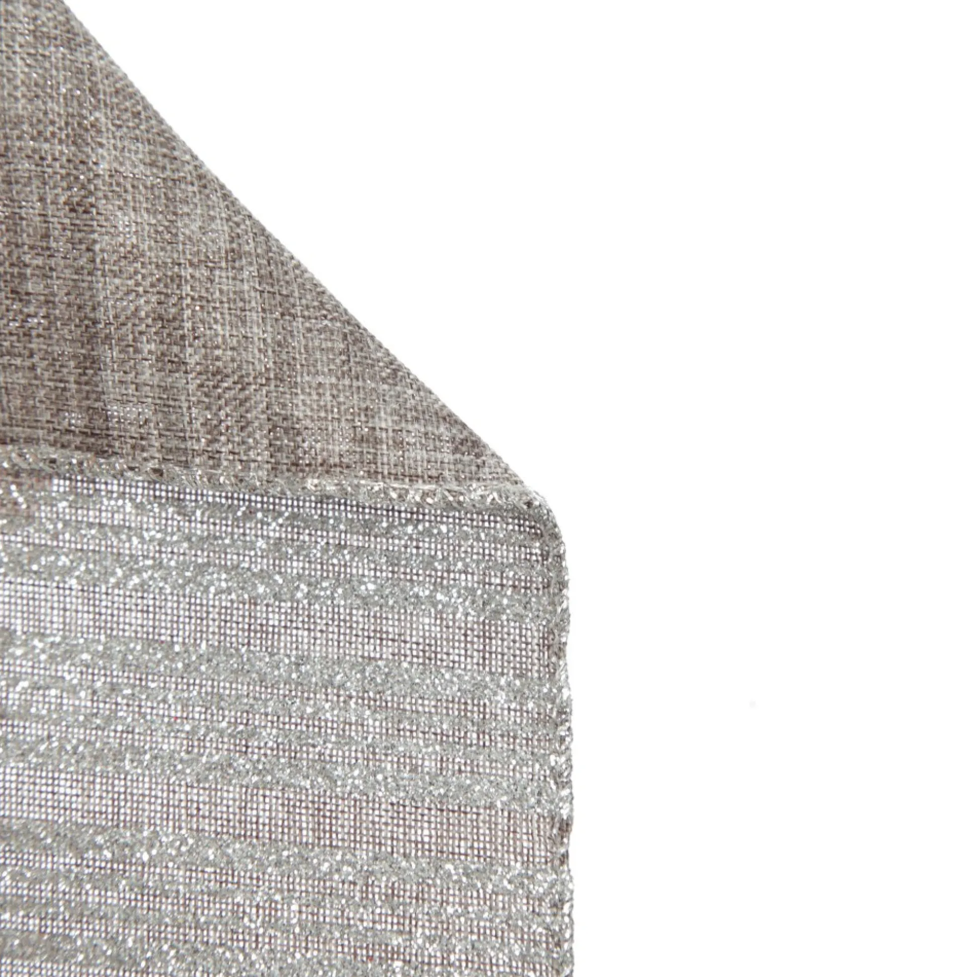 Silver Grey Glitter and Linen Striped Wired Ribbon - 6.5cm Ribbons|