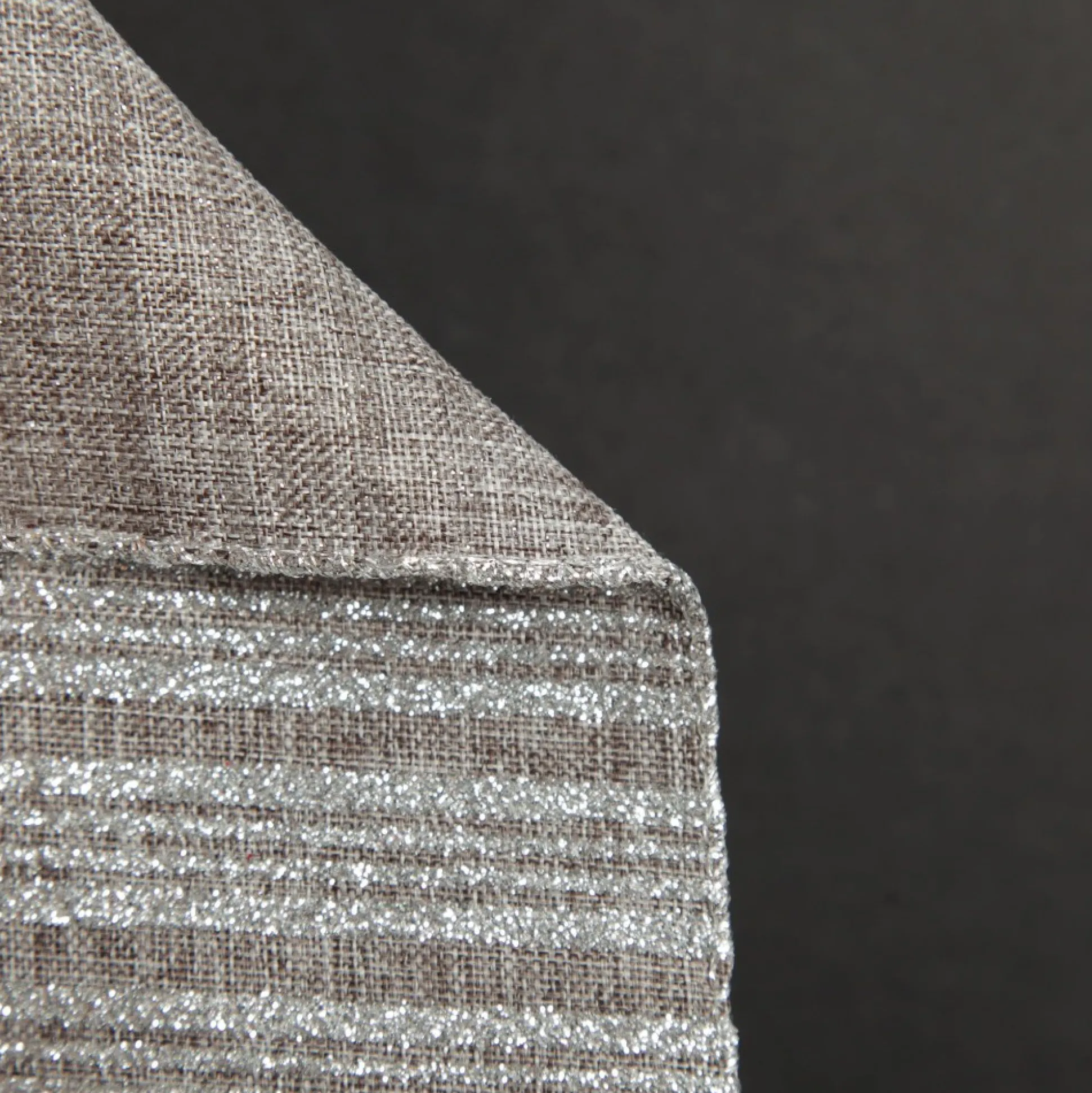 Silver Grey Glitter and Linen Striped Wired Ribbon - 6.5cm Ribbons|