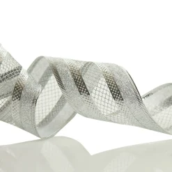 Silver Mesh and Glitter Edge Wired Christmas Ribbon Ribbons|