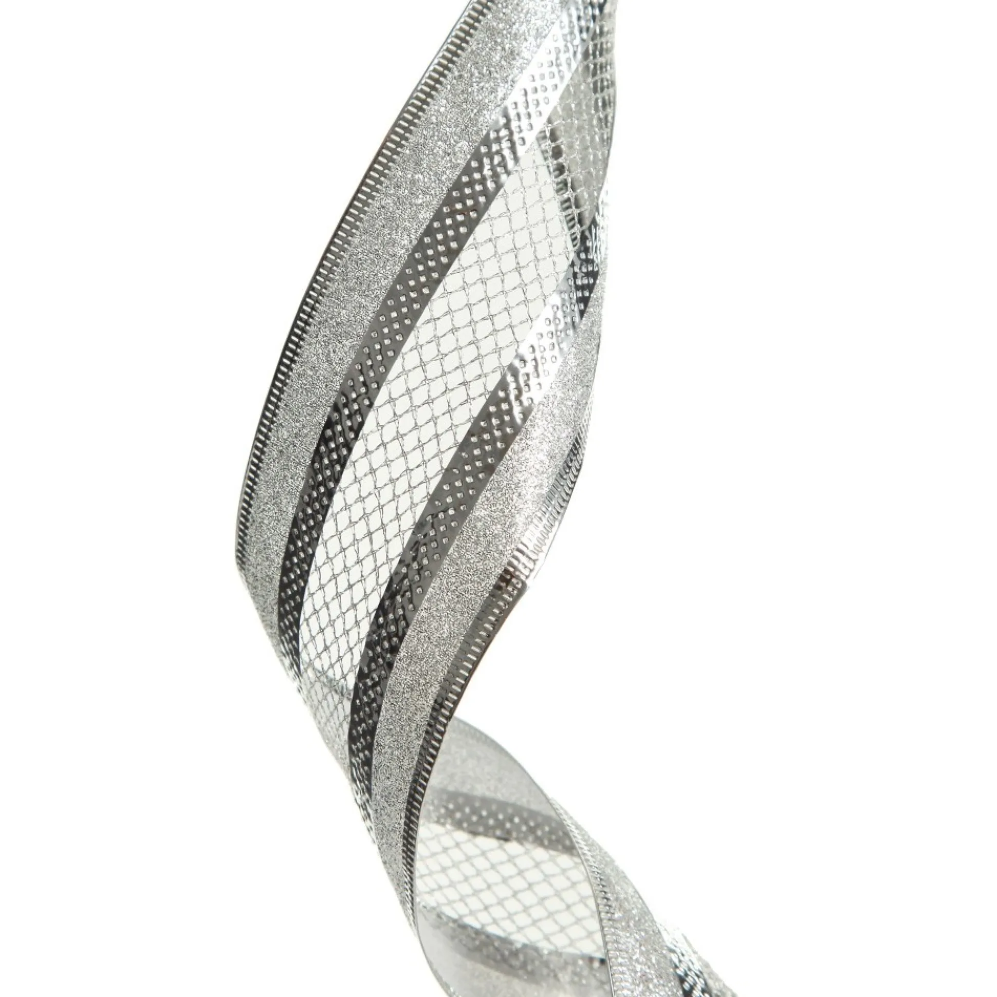 Silver Mesh and Glitter Edge Wired Christmas Ribbon Ribbons|