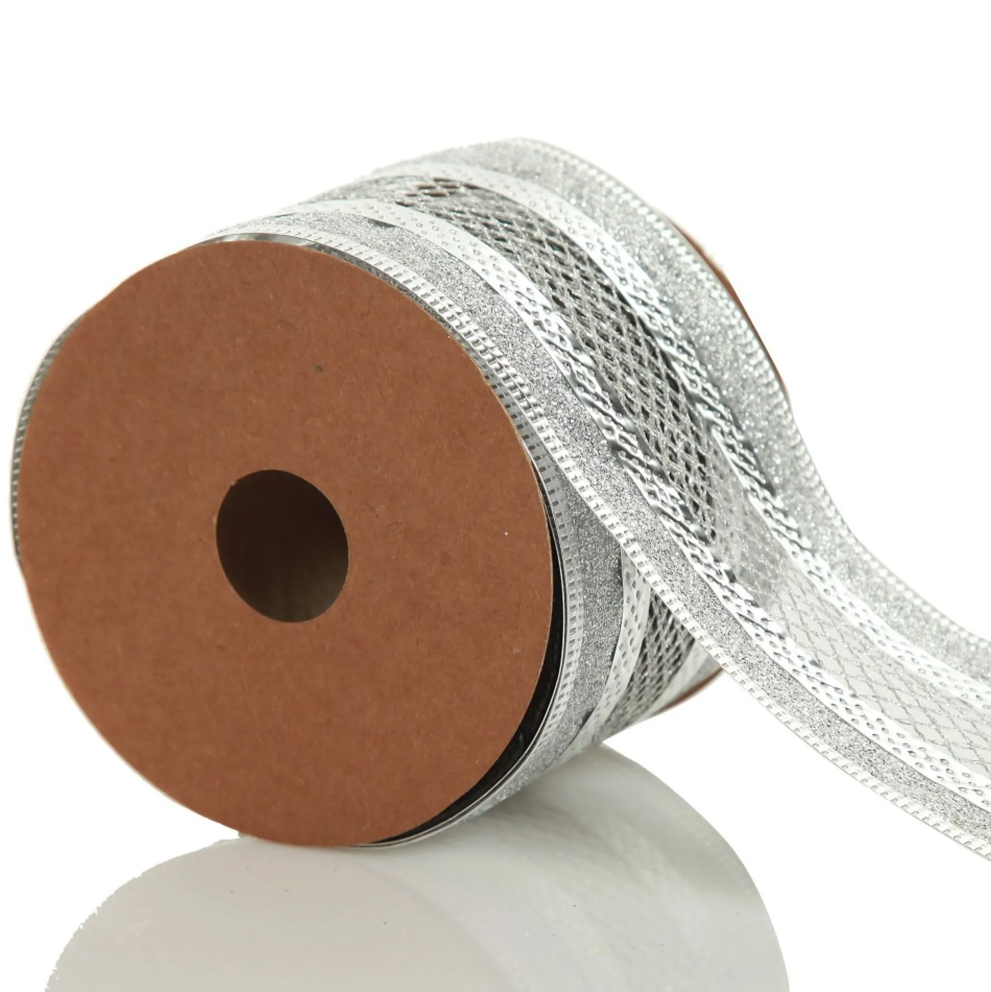 Silver Mesh and Glitter Edge Wired Christmas Ribbon Ribbons|
