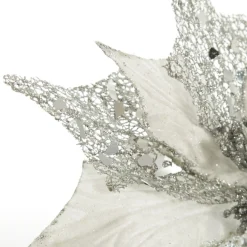 Silver Mesh and White Satin Poinsettia Flower Clip Christmas Flowers|