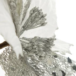 Silver Mesh and White Satin Poinsettia Flower Clip Christmas Flowers|