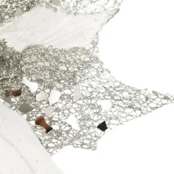 Silver Mesh and White Satin Poinsettia Flower Clip Christmas Flowers|