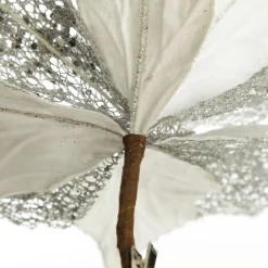 Silver Mesh and White Satin Poinsettia Flower Clip Christmas Flowers|