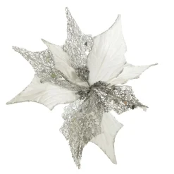 Silver Mesh and White Satin Poinsettia Flower Clip Christmas Flowers|