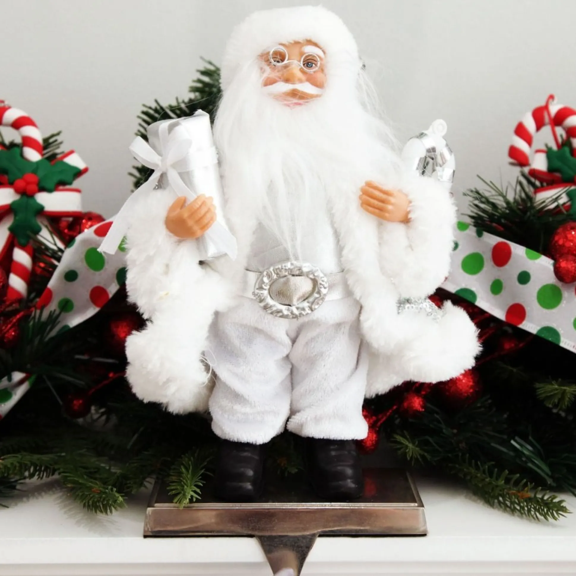 Silver Sequin Santa Ornament Christmas Figurines|
