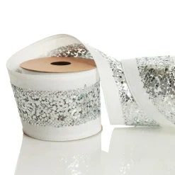 Silver Sequin Wired Christmas Ribbon Ribbons|