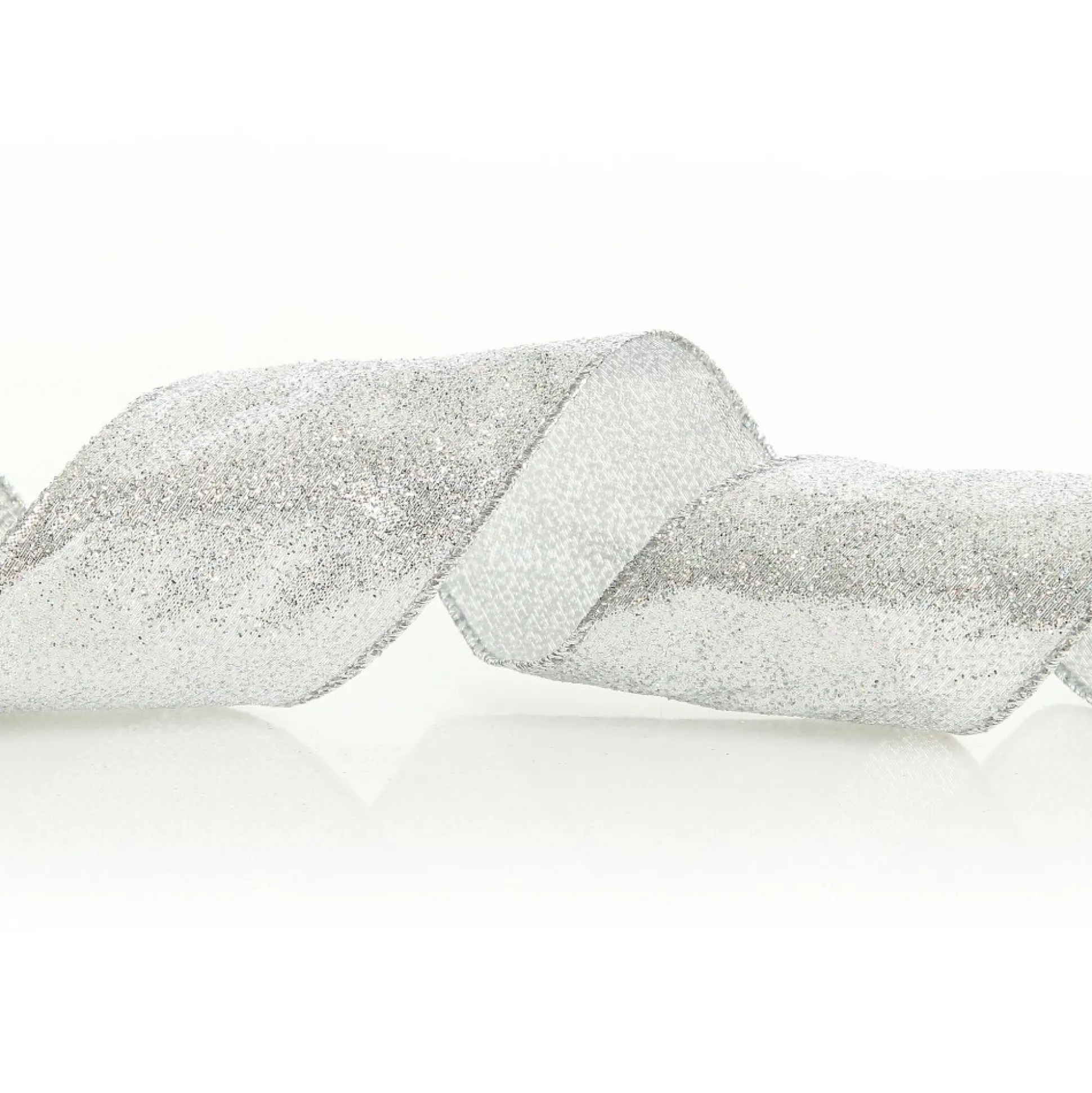 Silver Sparkle Glitter Ribbon Wired Edge - 6.3cm Ribbons|