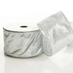 Silver Sparkle Glitter Ribbon Wired Edge - 6.3cm Ribbons|