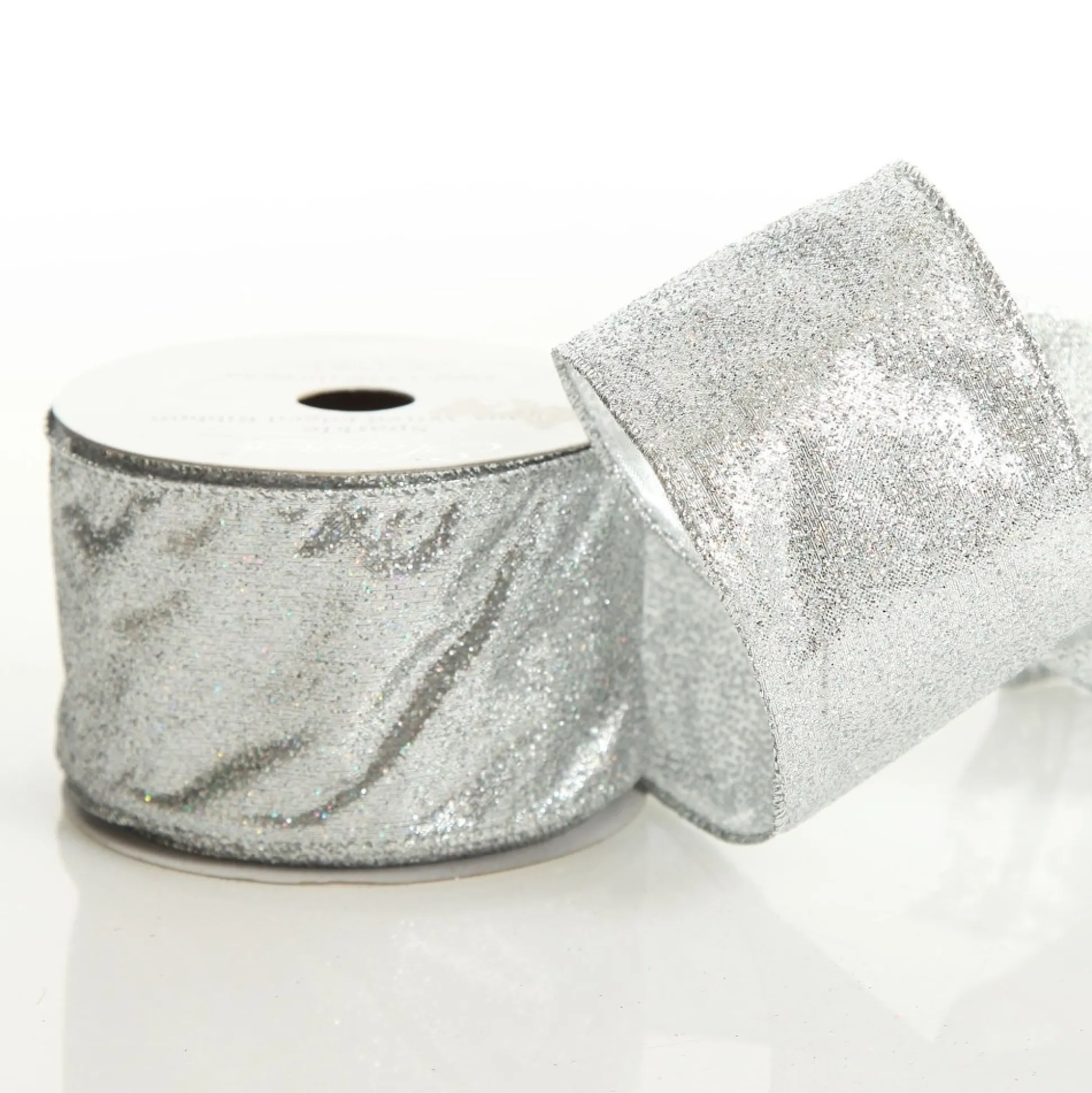 Silver Sparkle Glitter Ribbon Wired Edge - 6.3cm Ribbons|