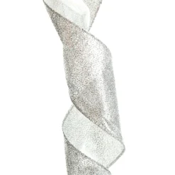 Silver Sparkle Glitter Ribbon Wired Edge - 6.3cm Ribbons|