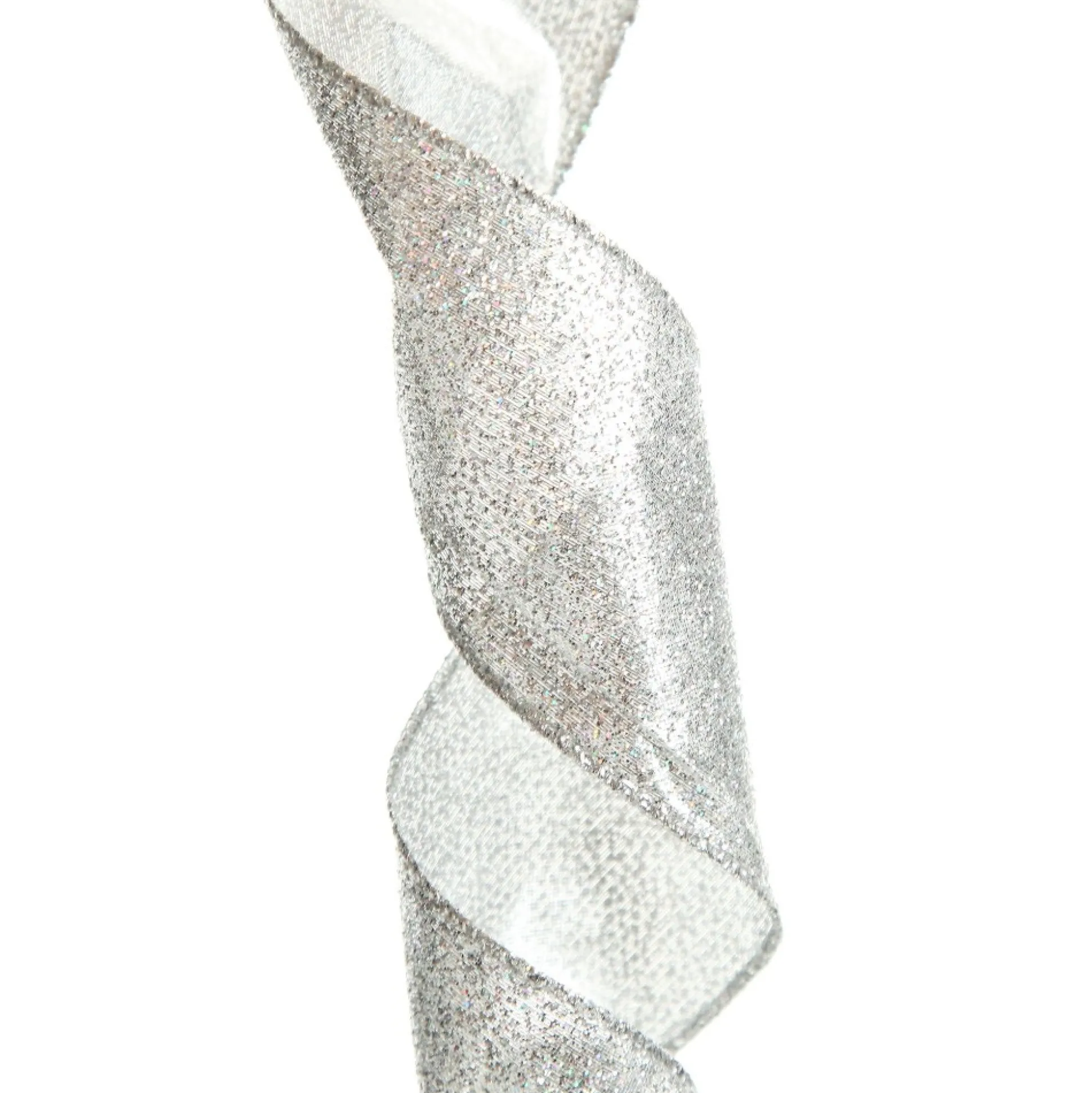 Silver Sparkle Glitter Ribbon Wired Edge - 6.3cm Ribbons|