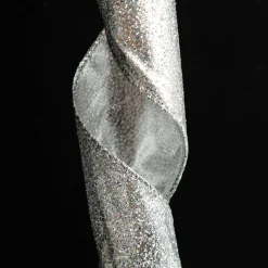Silver Sparkle Glitter Ribbon Wired Edge - 6.3cm Ribbons|