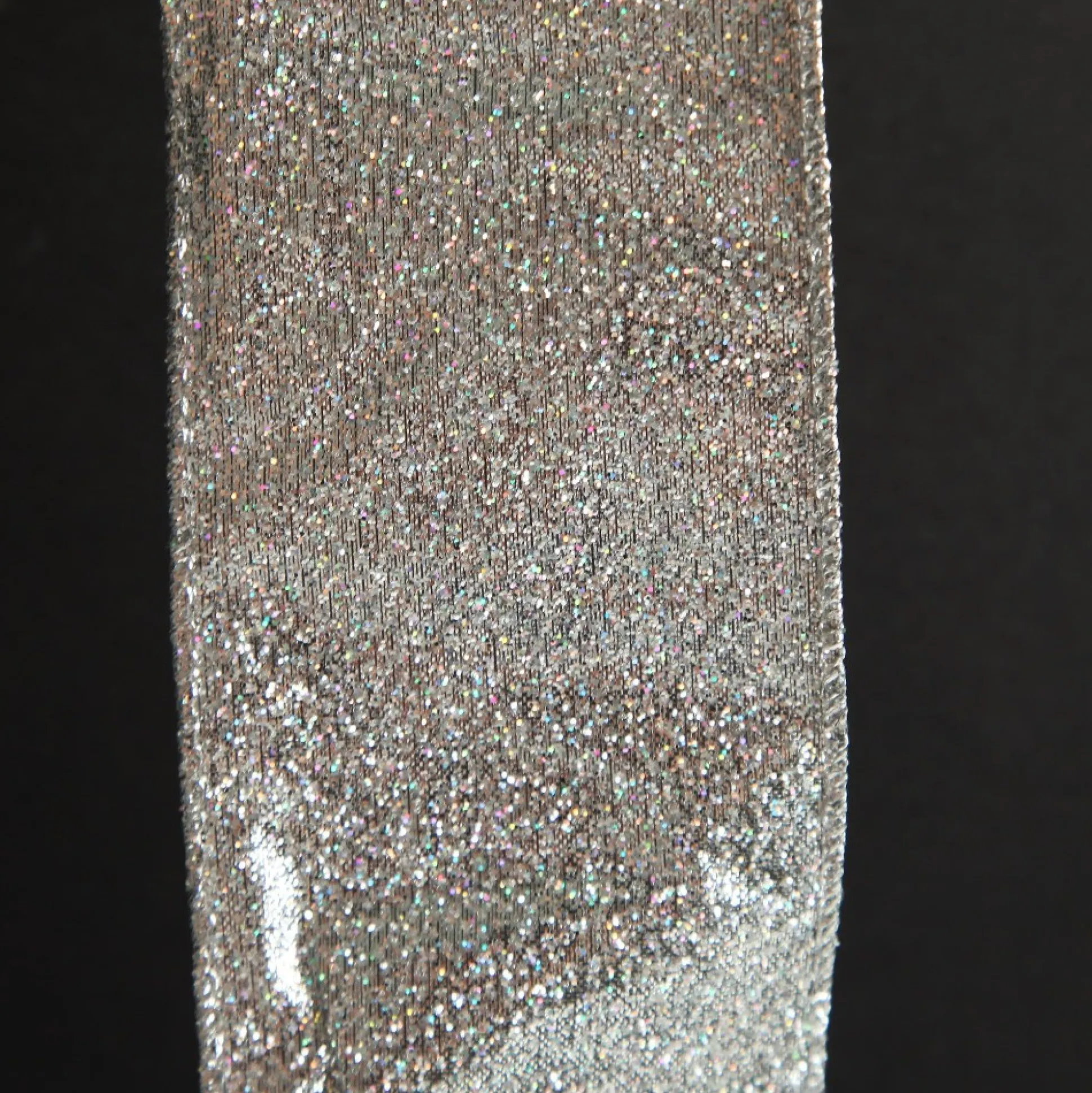 Silver Sparkle Glitter Ribbon Wired Edge - 6.3cm Ribbons|