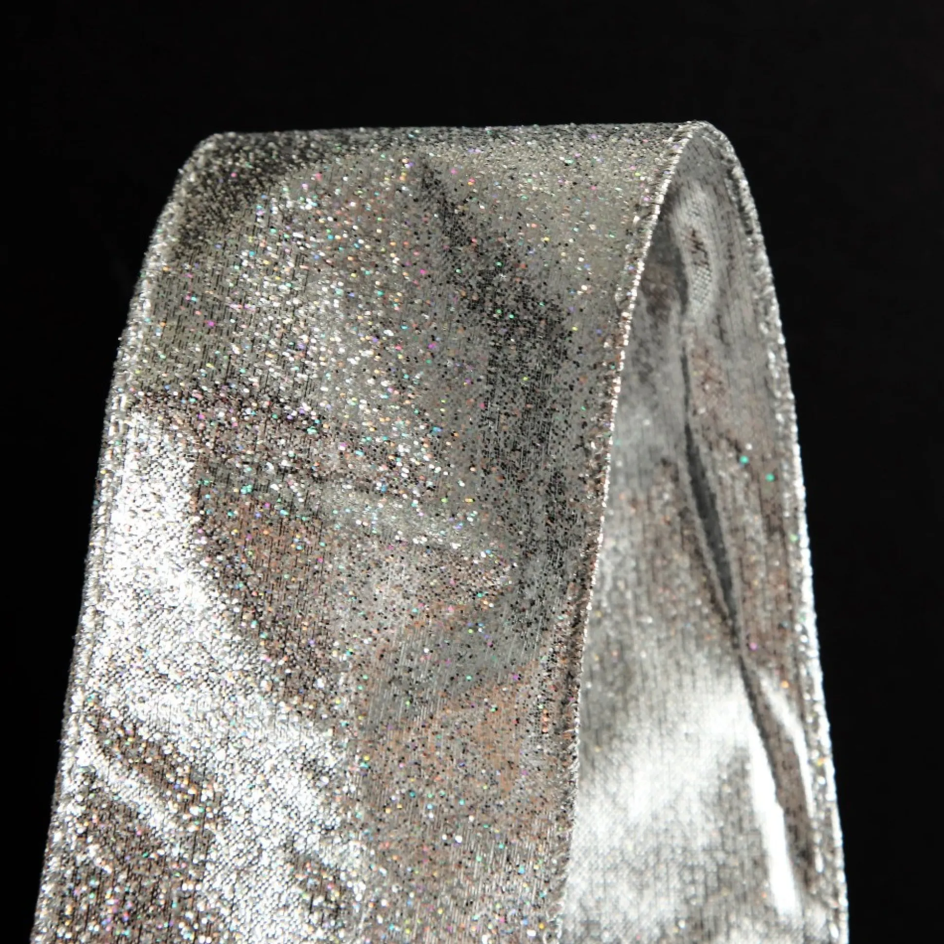 Silver Sparkle Glitter Ribbon Wired Edge - 6.3cm Ribbons|
