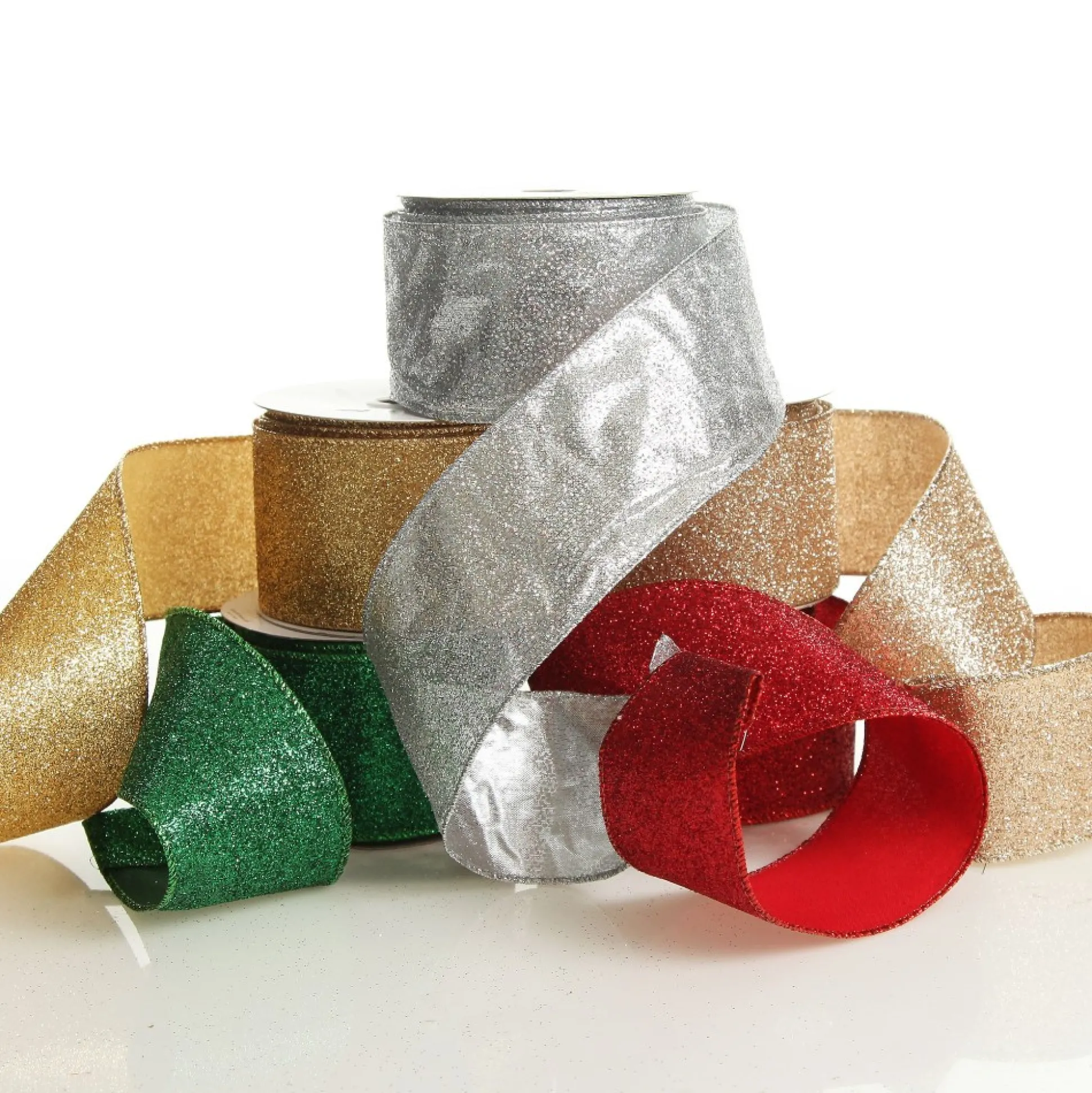 Silver Sparkle Glitter Ribbon Wired Edge - 6.3cm Ribbons|