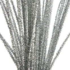 Silver Tinsel Chenille Stem Pipe Cleaners - Pack of 45 Christmas Craft Supplies|