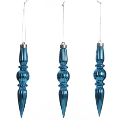 Small Blue Christmas Finial Decoration - Set of 3 Finials And Drops|