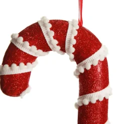 Small Glitter with Braid and Twine Candy Cane Christmas Decoration - Set of 2 Christmas Tree Decorations|