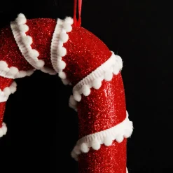 Small Glitter with Braid and Twine Candy Cane Christmas Decoration - Set of 2 Christmas Tree Decorations|