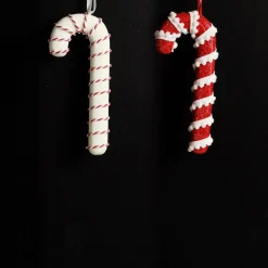Small Glitter with Braid and Twine Candy Cane Christmas Decoration - Set of 2 Christmas Tree Decorations|