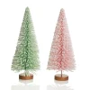 Small Pink and Mint Snowy Bottle Brush Tree - Set of 2 Table Top Christmas Trees|