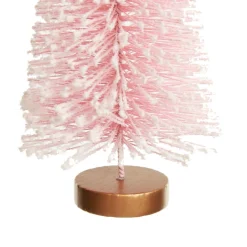 Small Pink and Mint Snowy Bottle Brush Tree - Set of 2 Table Top Christmas Trees|