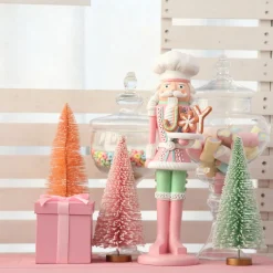 Small Pink and Mint Snowy Bottle Brush Tree - Set of 2 Table Top Christmas Trees|