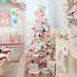 Small Pink and Mint Snowy Bottle Brush Tree - Set of 2 Table Top Christmas Trees|