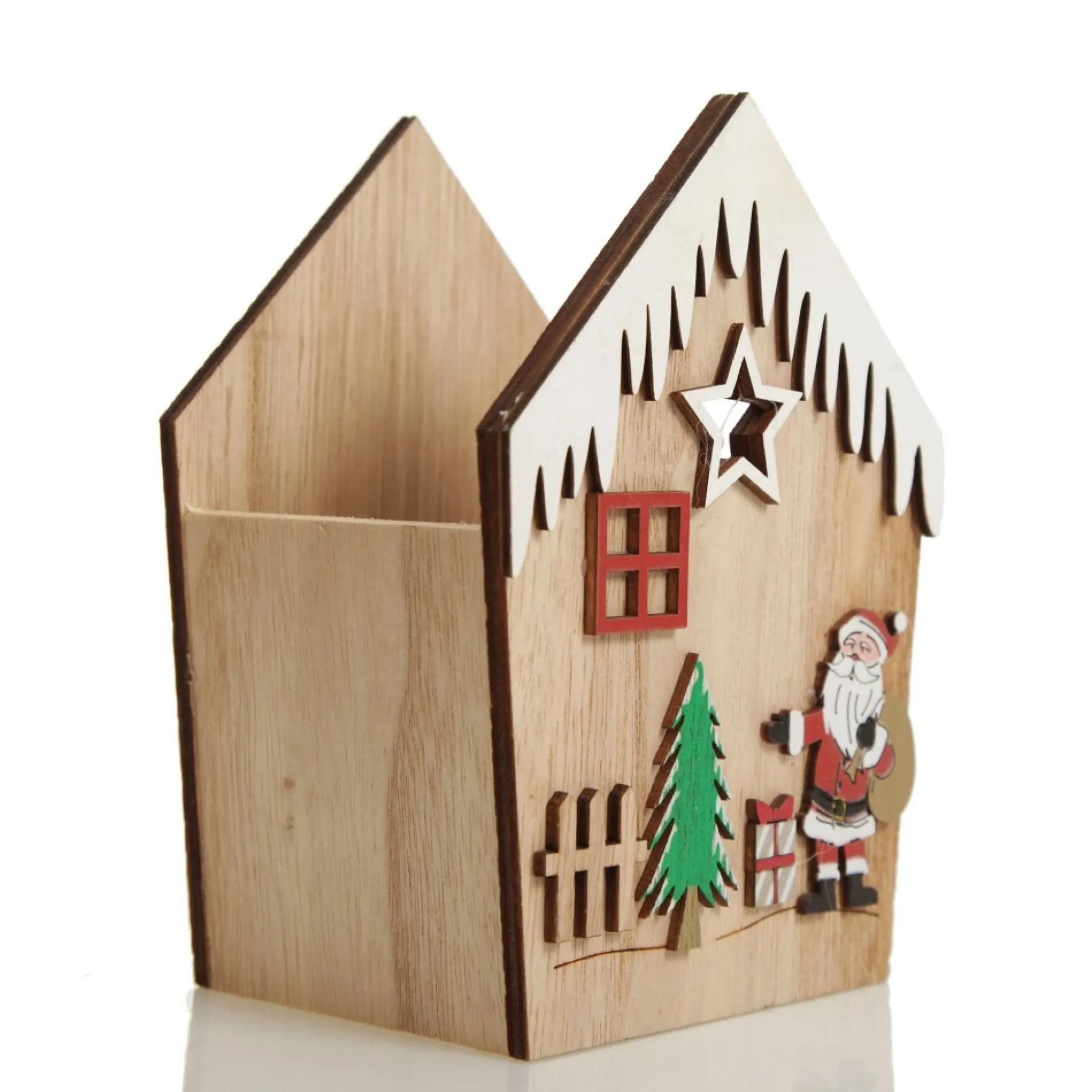 Small Plywood Winter Christmas Decorated House Open Box Christmas Craft Supplies|