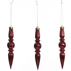 Small Red Christmas Finial Decoration - Set of 3 Finials And Drops|