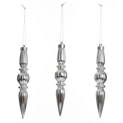 Small Silver Christmas Finial Decoration - Set of 3 Finials And Drops|
