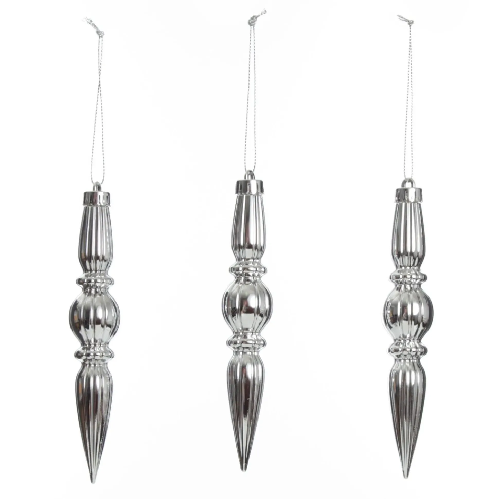 Small Silver Christmas Finial Decoration - Set of 3 Finials And Drops|